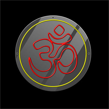 OM LED Neon Light Sign For Mandir Decoration, Pooja Room, Home, Office with Circle (Yellow/Red)