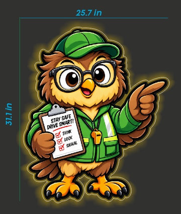 Backlit Owl and QR sign
