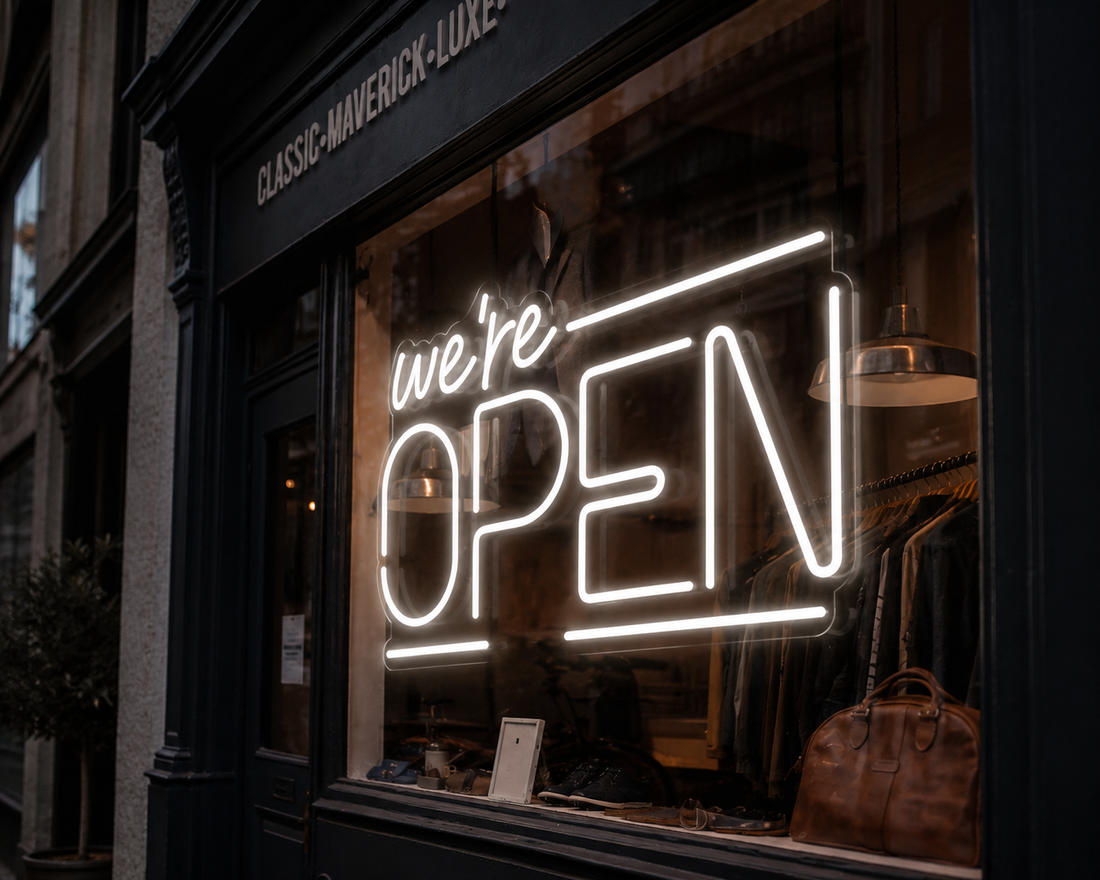 We're Open LED Neon Sign | Custom Acrylic Open Shop Sign | LED Neon Light for Salon, Cafe, Restaurant, Bar, Boutique & Business