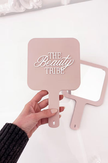 Personalized Handheld Mirror - Shiny Dusty Pink Acrylic Matte 3D Logo for Makeup Artist - Lash Tech Salon Branding - Custom Tool