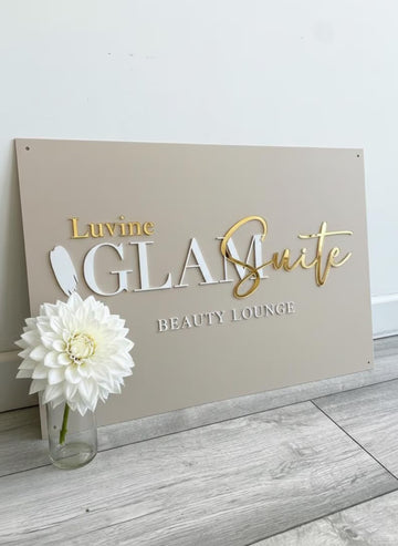 Custom Acrylic Salon Sign with 3D Gold Letters | Luxury Decor