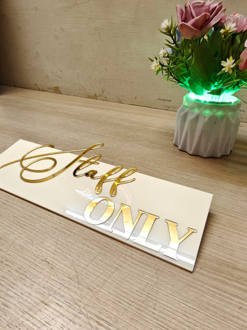 Staff Only Acrylic Sign | 12x5 Inch Office Door Sign | Employee Only Room Sign | Acrylic Wall Name Plate