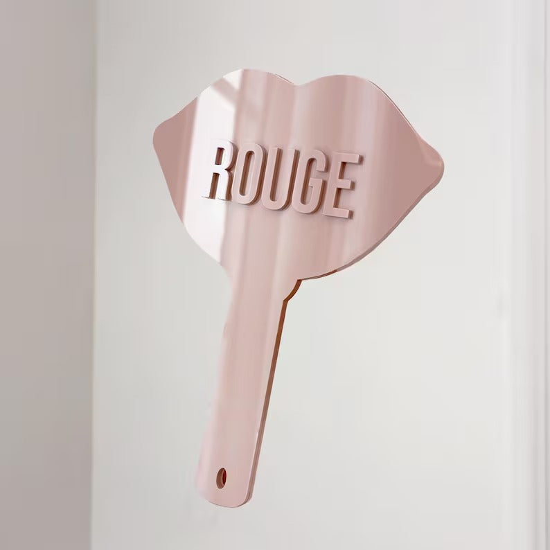 Lip Shaped Hand Mirror - Dusty Pink Makeup Artist Accessory - Custom Logo Beauty Salon Gift - Aesthetic Lip Mirror